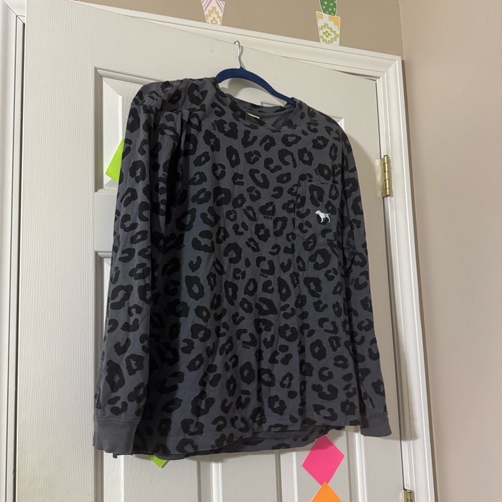 Pink Vs Gray Leopard Print Long Sleeve Top